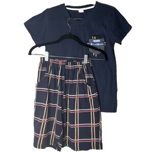 BYX Sweet Leisure Boys Navy Tee Plaid Lounge Pajama Set 2pc Size M US 12